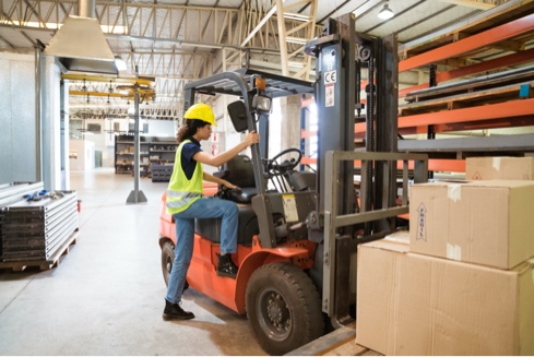 female forklift driver
